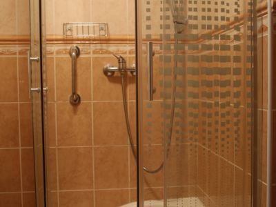 Sprchový kout v dvoulůžkovém bytě k pronájmu v Pardubicích